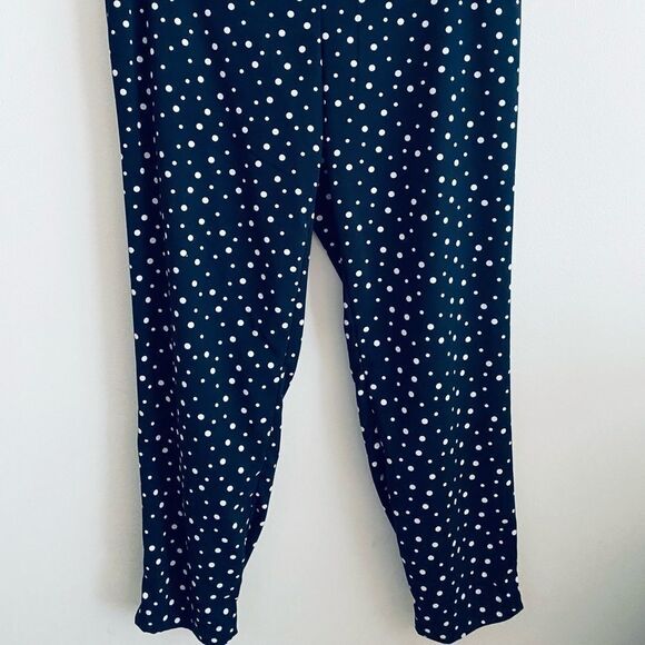 Cynthia Rowley Navy Blue & White Polka Dot Slip-On Pants Size 10 | Elastic Waist - Picture 3 of 9